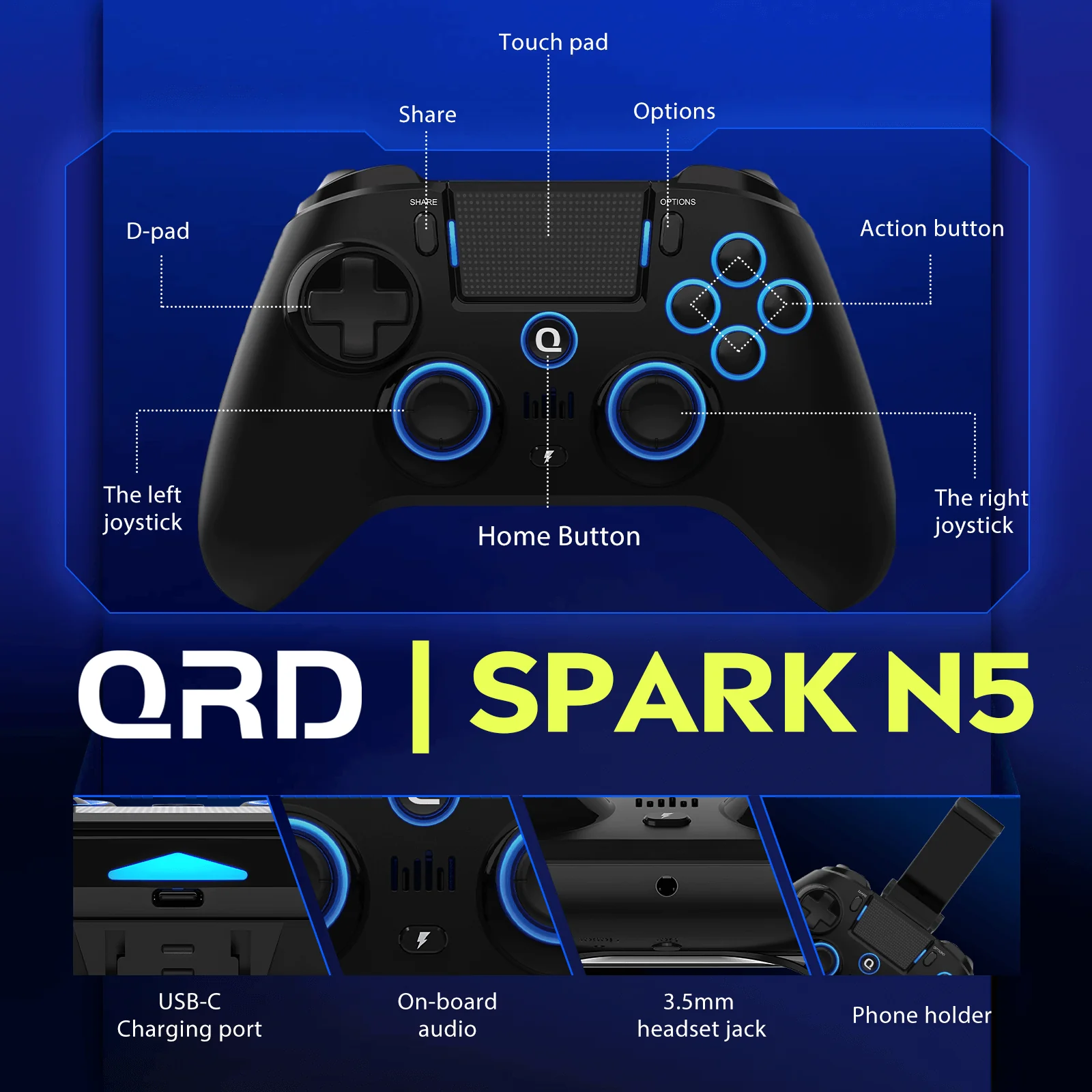 QRD Spark N5 Wireless Controller for PS5/PS4/PS3/PC - Image 7